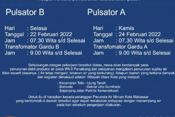 Pulsator A dan B Akan Dibersihkan, Berikut Penyampaian Perumda Air Minum Makassar