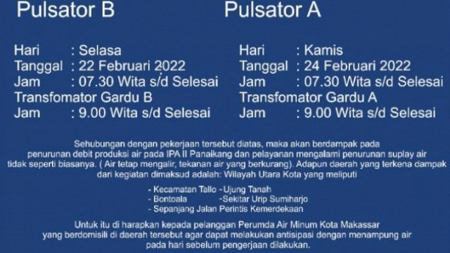 Pulsator A dan B Akan Dibersihkan, Berikut Penyampaian Perumda Air Minum Makassar