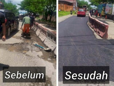 Tim Satgas Sapu Lubang Lakukan Perbaikan di Jalan Dg Ramang