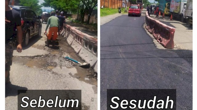 Tim Satgas Sapu Lubang Lakukan Perbaikan di Jalan Dg Ramang