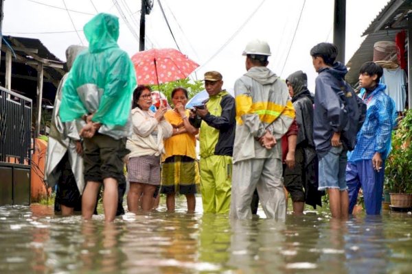 Diguyur Hujan, Camat Tamalanrea Pantau Drainase dan Rumah Warga Terdampak Banjir