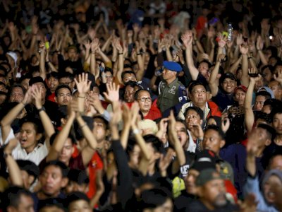 Nobar Piala Asia Indonesia vs Uzbekistan, Warga Makassar Tumpah Ruah di Tugu MNEK CPI