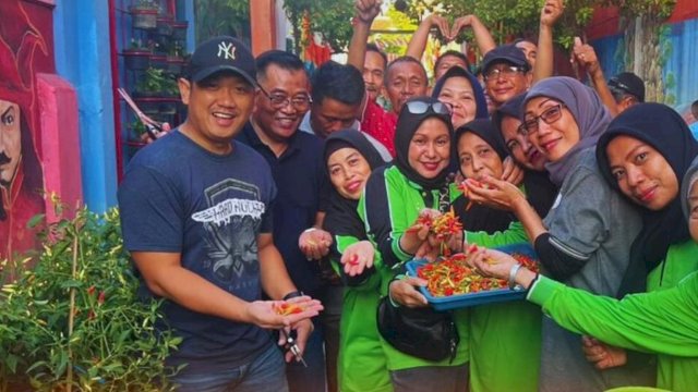 Camat Bontoala Kunjungi KWT Teratai Panen Cabai dan Kangkung